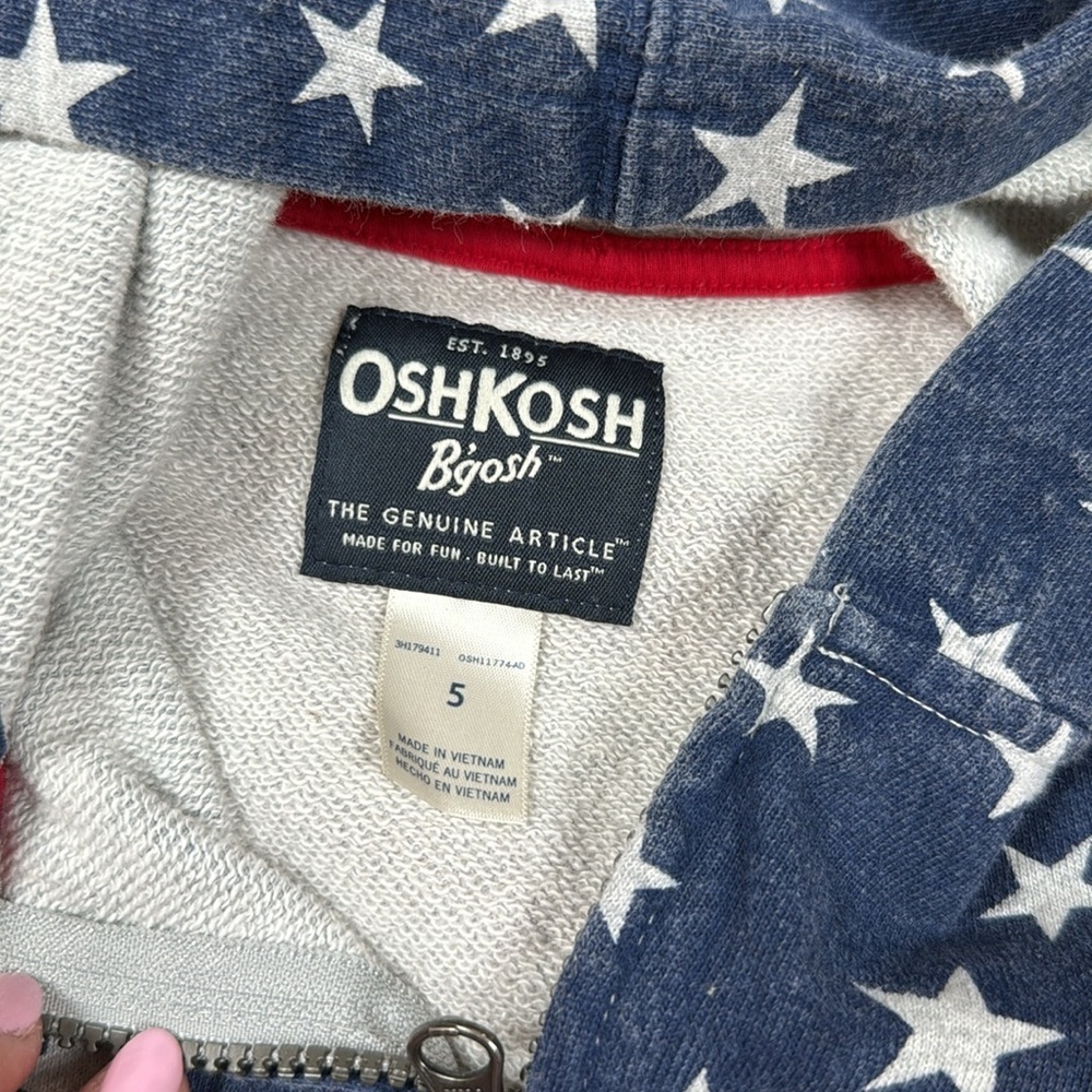 OshKosh B'gosh Red and Blue Striped Star Hoodie size 5 - Picture 2 of 3